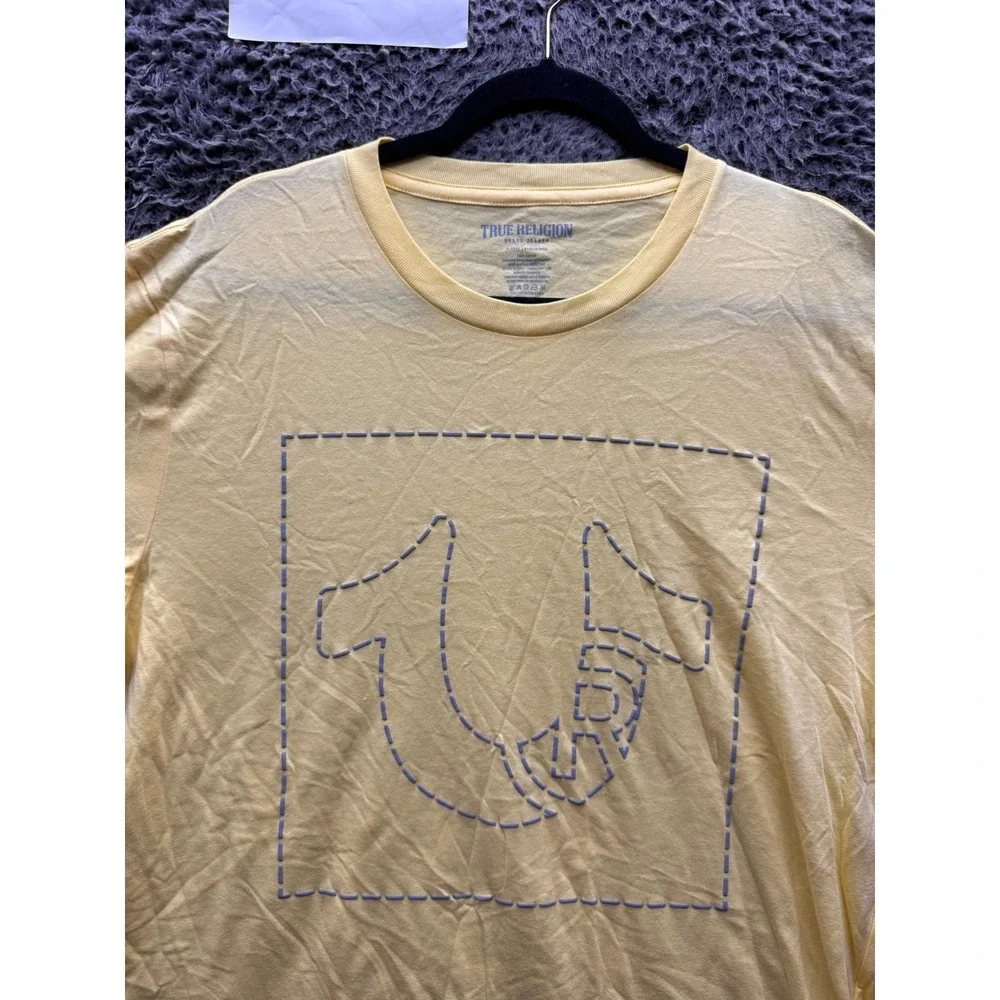 NWT True Religion Crewneck Short Sleeve Puff Stitch Tee Popcorn Mens Size XL